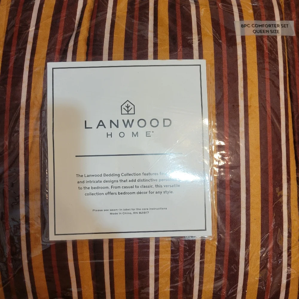 Lanwood Odyssey Red Scroll/Stripe Reversible 8pc Comforter Set Queen Wine Red